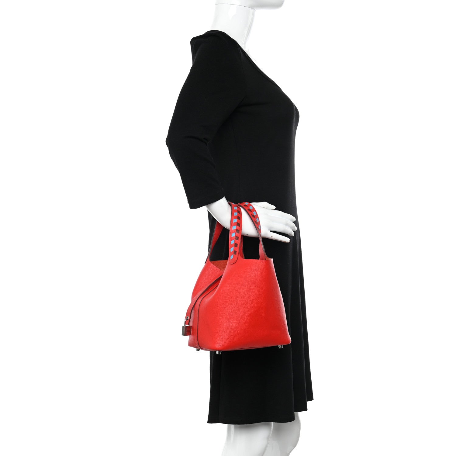 Hermes Epsom Tressage De Cuir Picotin Lock 18 PM Rouge Coeur Bleu du Nord Rouge H 2 of 15