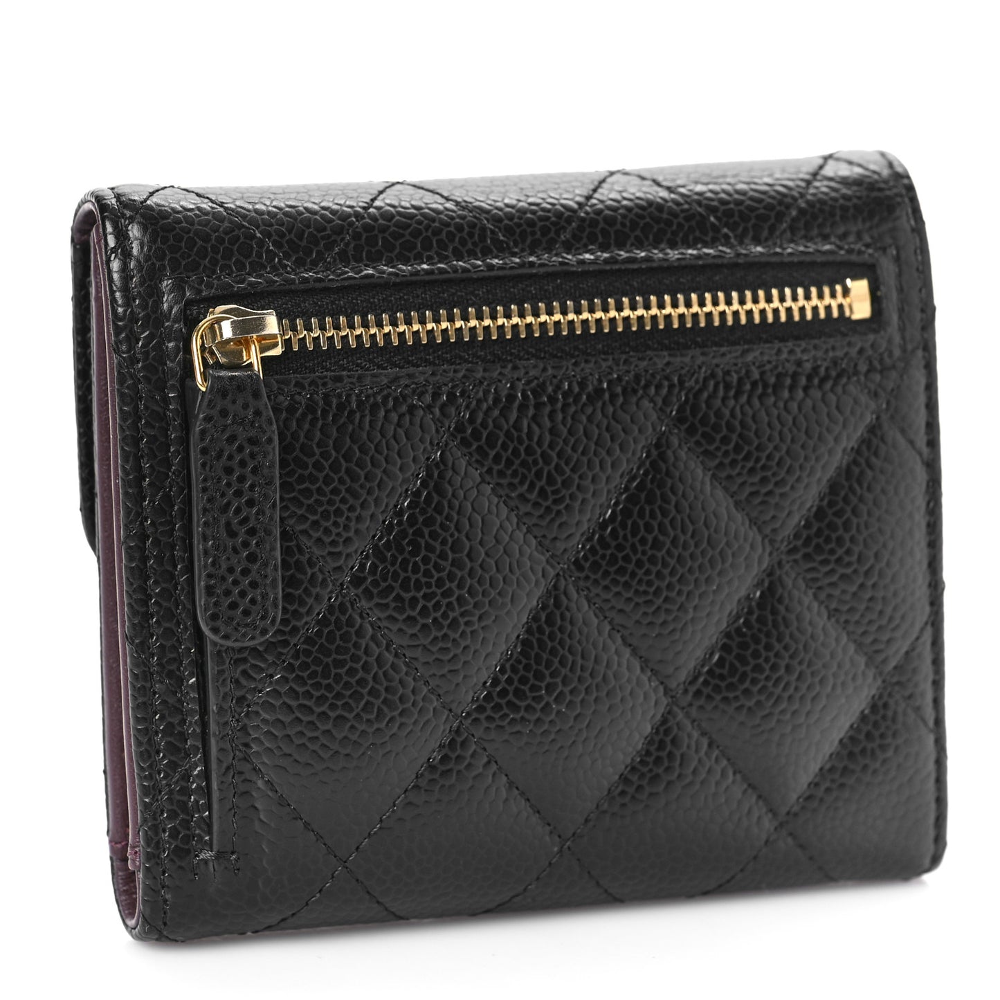 Caviar Quilted Compact Flap Wallet Black