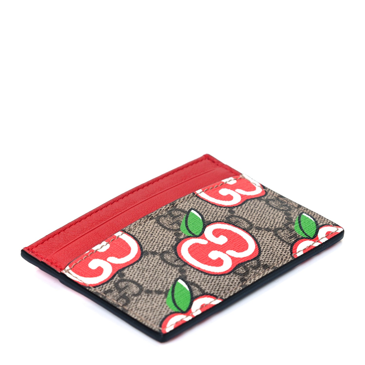 Gucci GG Supreme Monogram Apple Card Holder Beige Multicolor Lobster Red 4 of 6