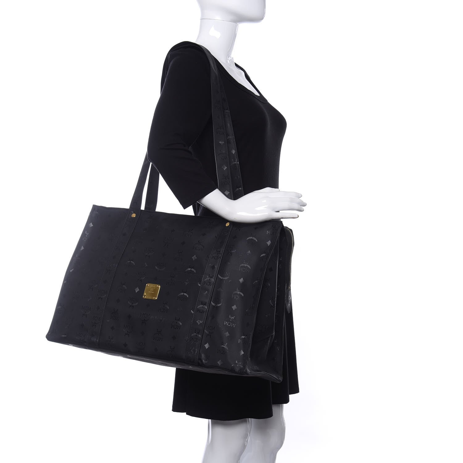 MCM Monogram Coated Canvas Tote Bag Black 2 of 9