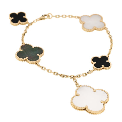 Van Cleef & Arpels 18K Yellow Gold Grey Mother of Pearl Black Onyx 5 Motifs Magic Alhambra Bracelet 1 of 4