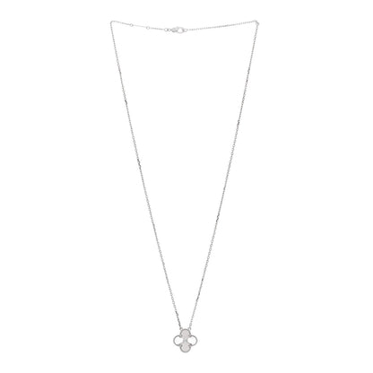 Van Cleef & Arpels 18K White Gold Diamond Guilloche Vintage Alhambra Pendant Necklace 3 of 6