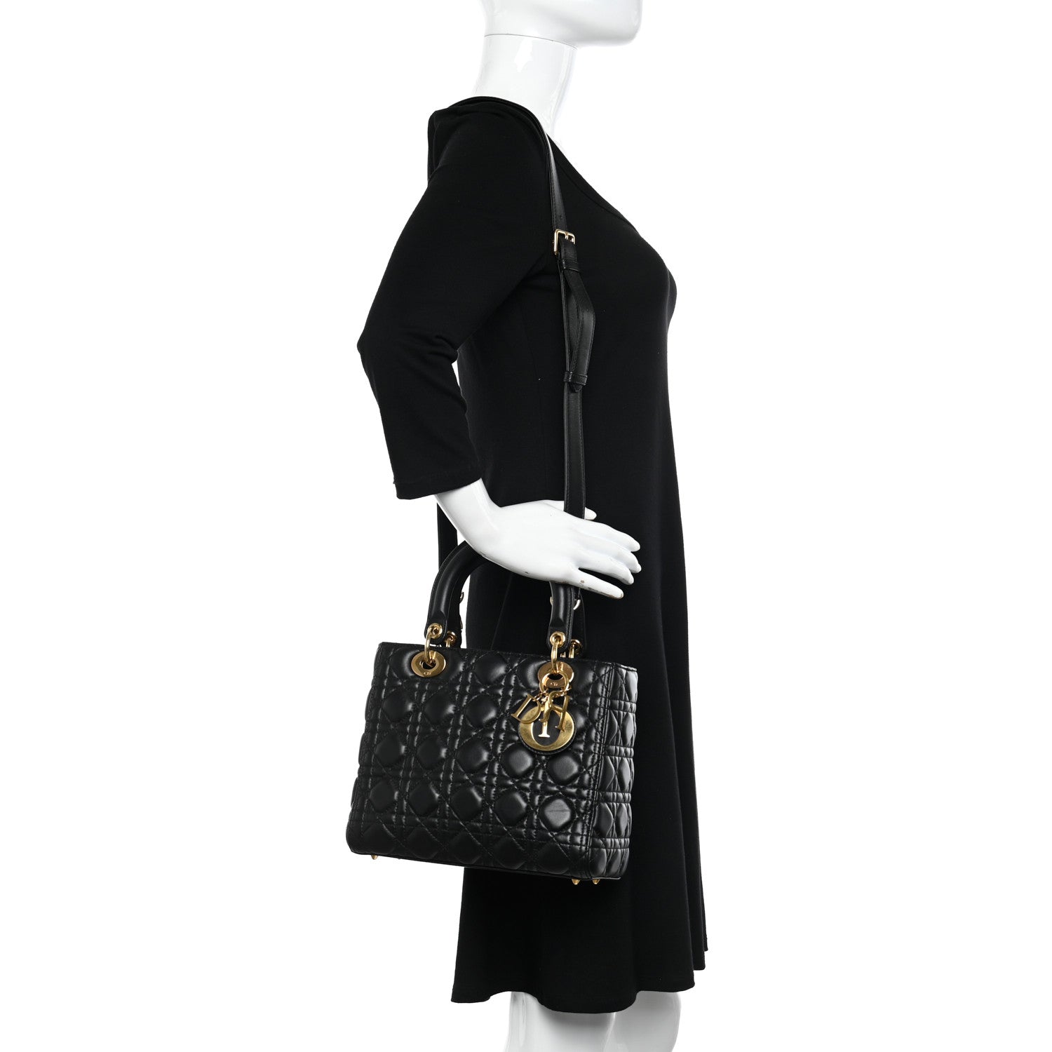 Christian Dior Lambskin Cannage Medium Lady Dior Black 2 of 11