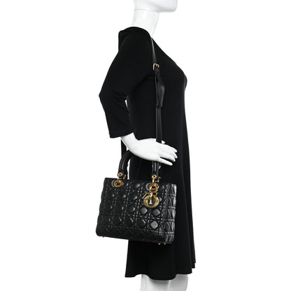 Christian Dior Lambskin Cannage Medium Lady Dior Black 2 of 11