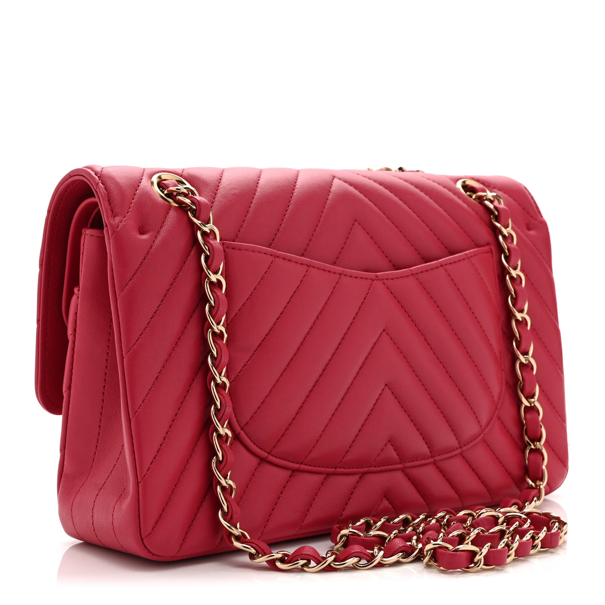 Lambskin Chevron Quilted Medium Double Flap Pink