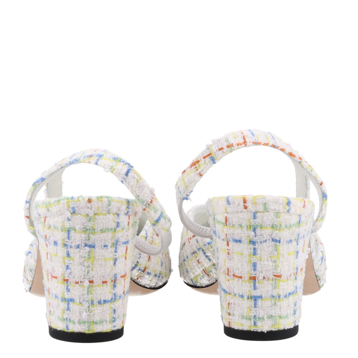 Chanel Tweed Grosgrain Cap Toe CC Slingback Pumps 40 White Multicolor 6 of 11