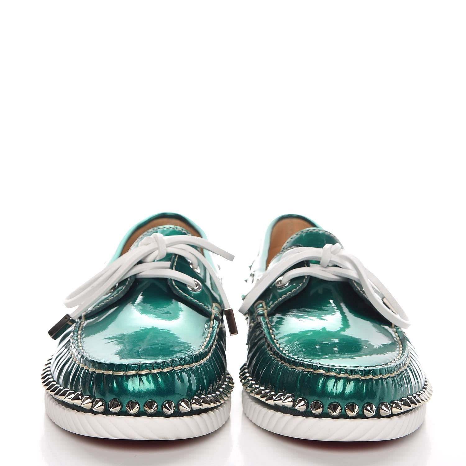Christian Louboutin Glossy Patent Steckel Spike Flats 39.5 Green Silver 2 of 8