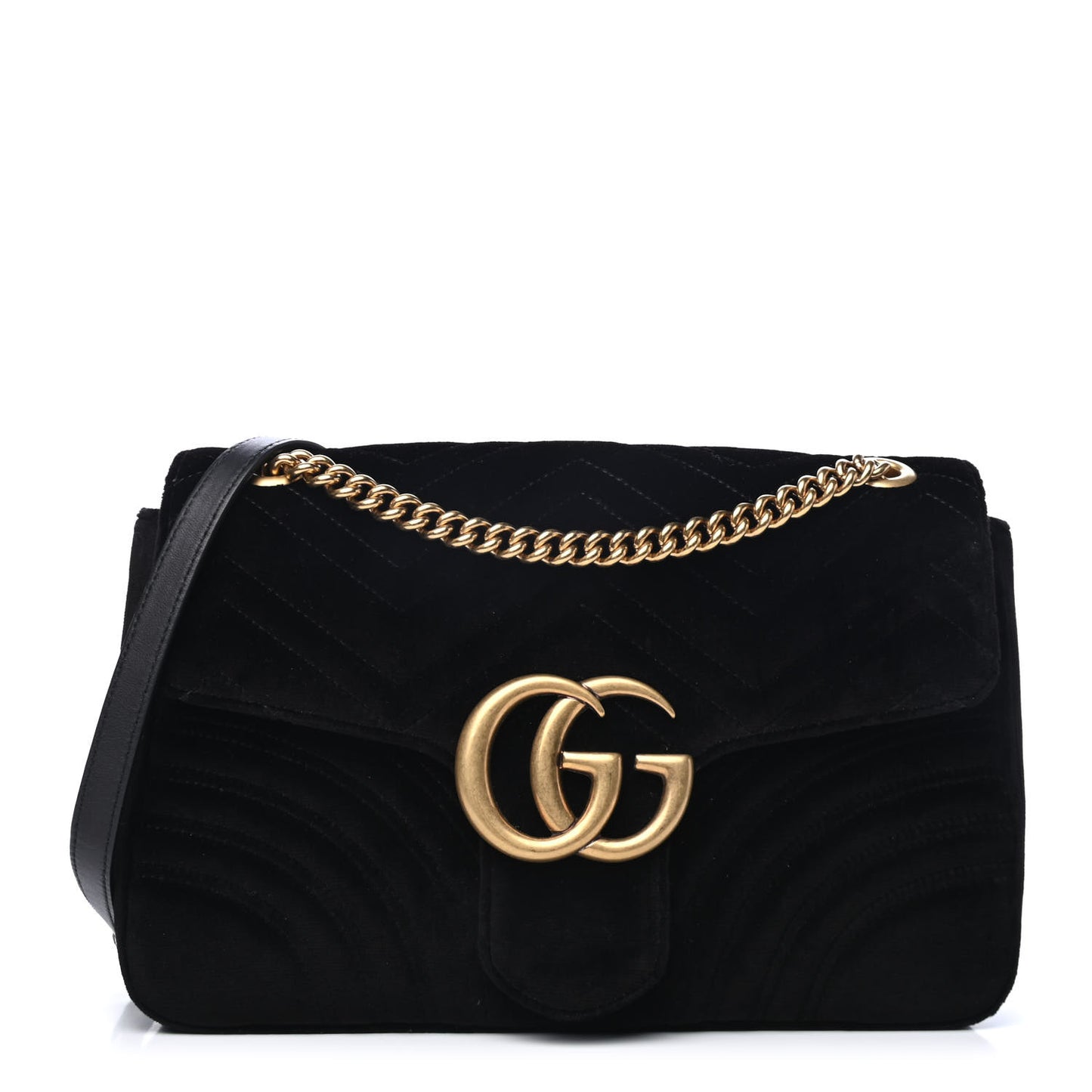 Velvet Matelasse Medium GG Marmont Shoulder Bag Black