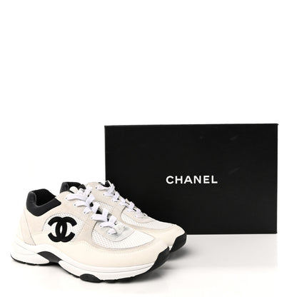 Chanel Mesh Suede Calfskin Grained Calfskin Womens CC Sneakers 39 White Black 12 of 12