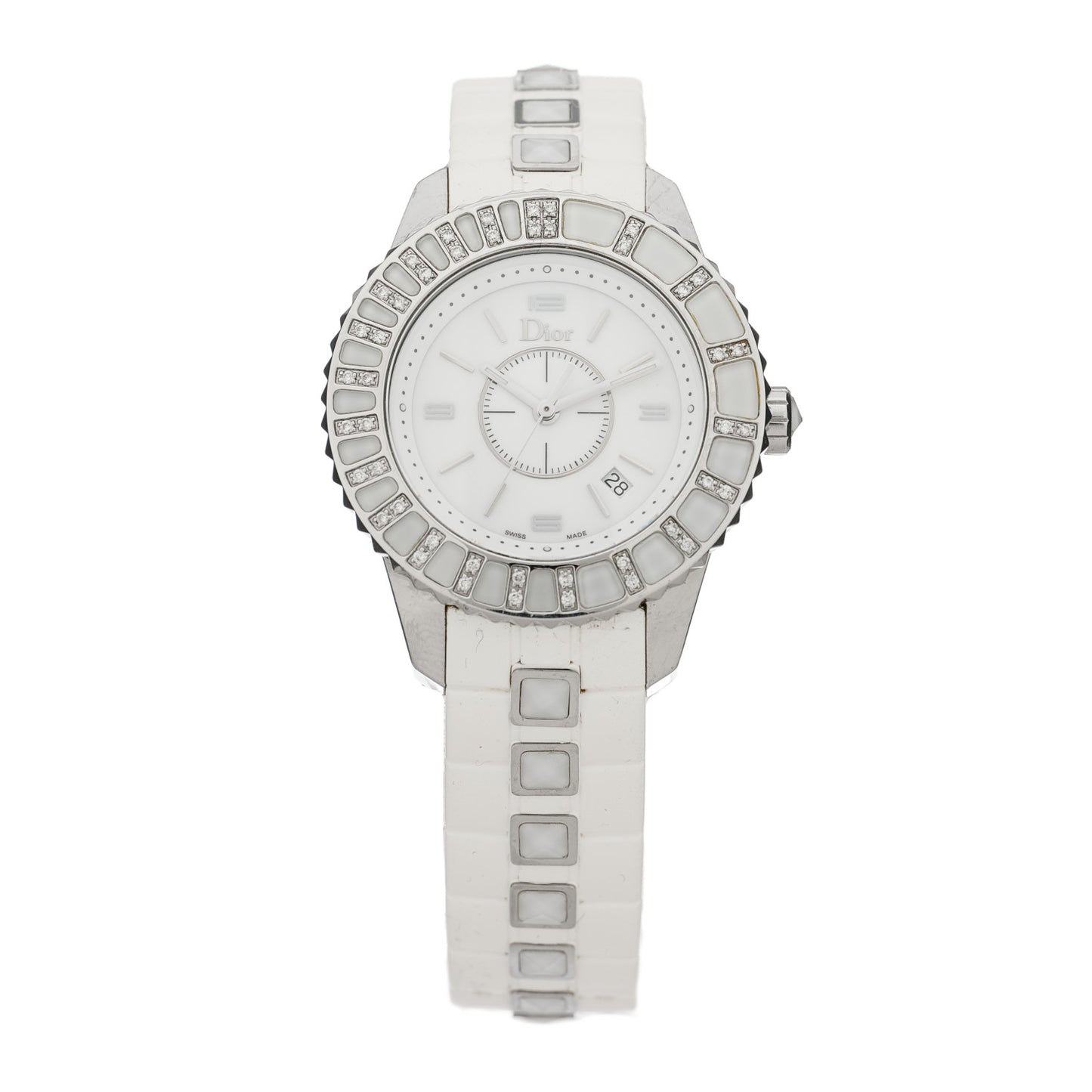 Stainless Steel Rubber Diamond Sapphire 33mm Christal Quartz Watch White