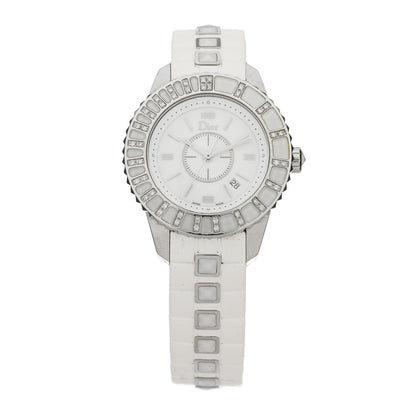 Christian Dior Stainless Steel Rubber Diamond Sapphire 33mm Christal Quartz Watch White 1 of 4