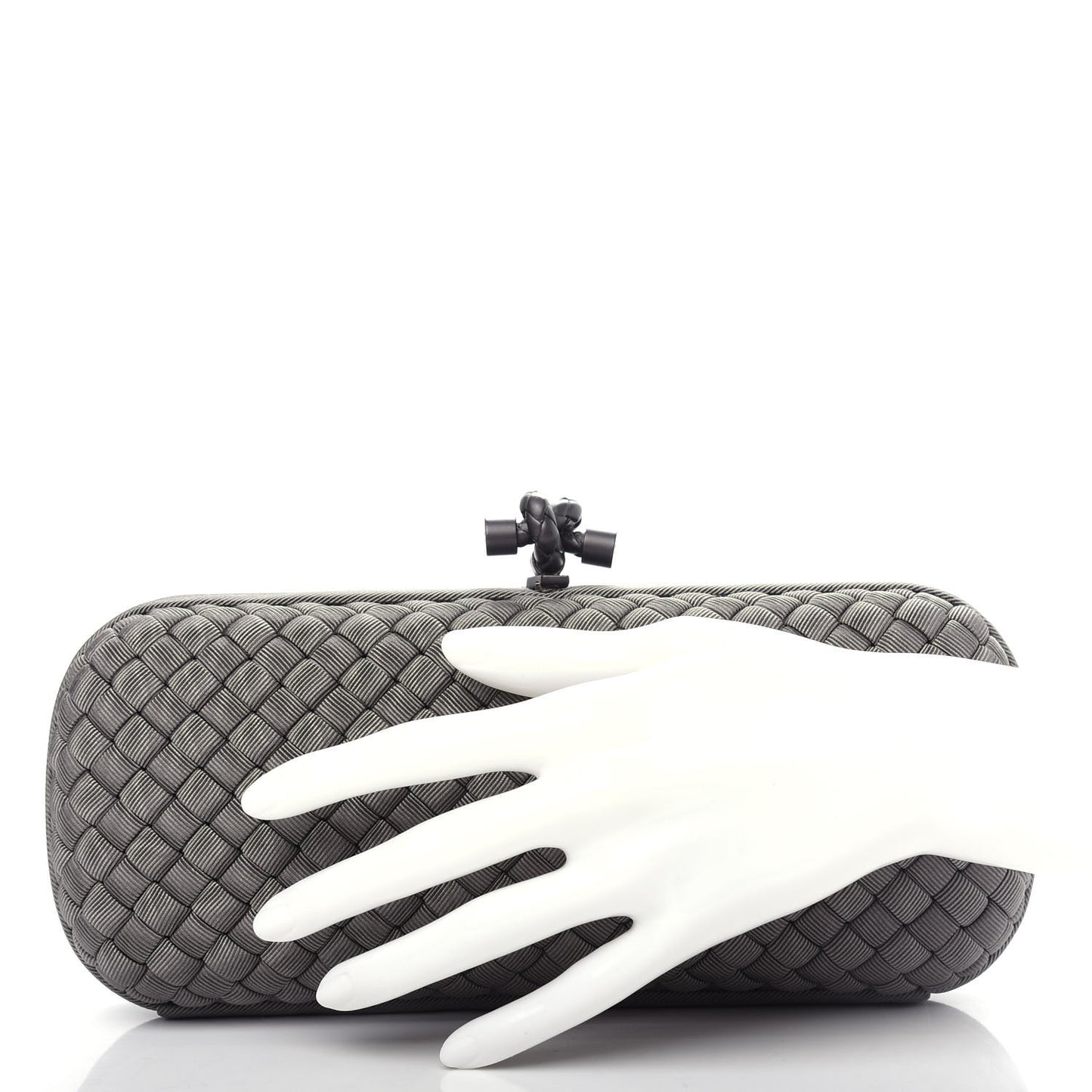 Silk Faille Intrecciato Knot Clutch Argento