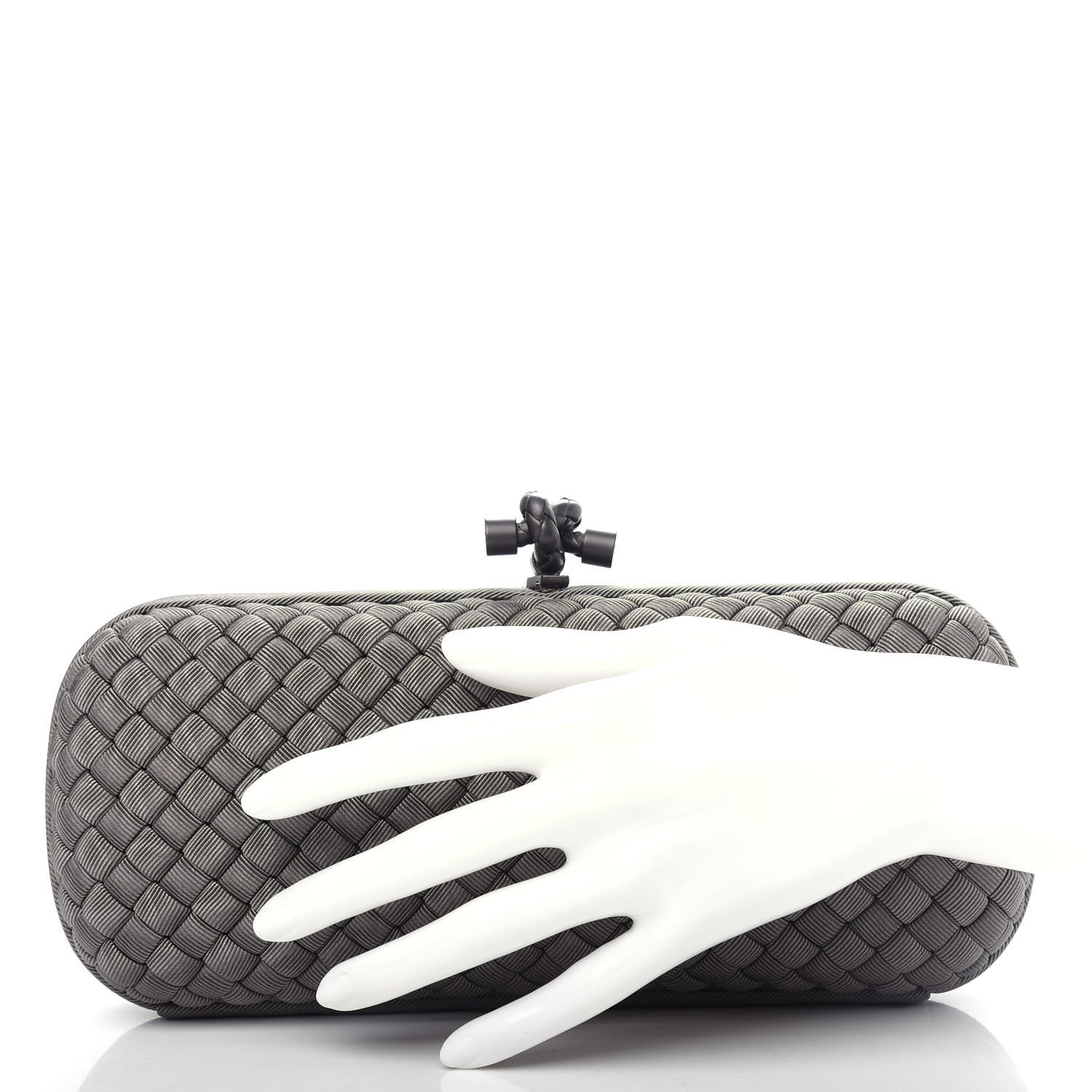 Bottega Veneta Silk Faille Intrecciato Knot Clutch Argento 2 of 6