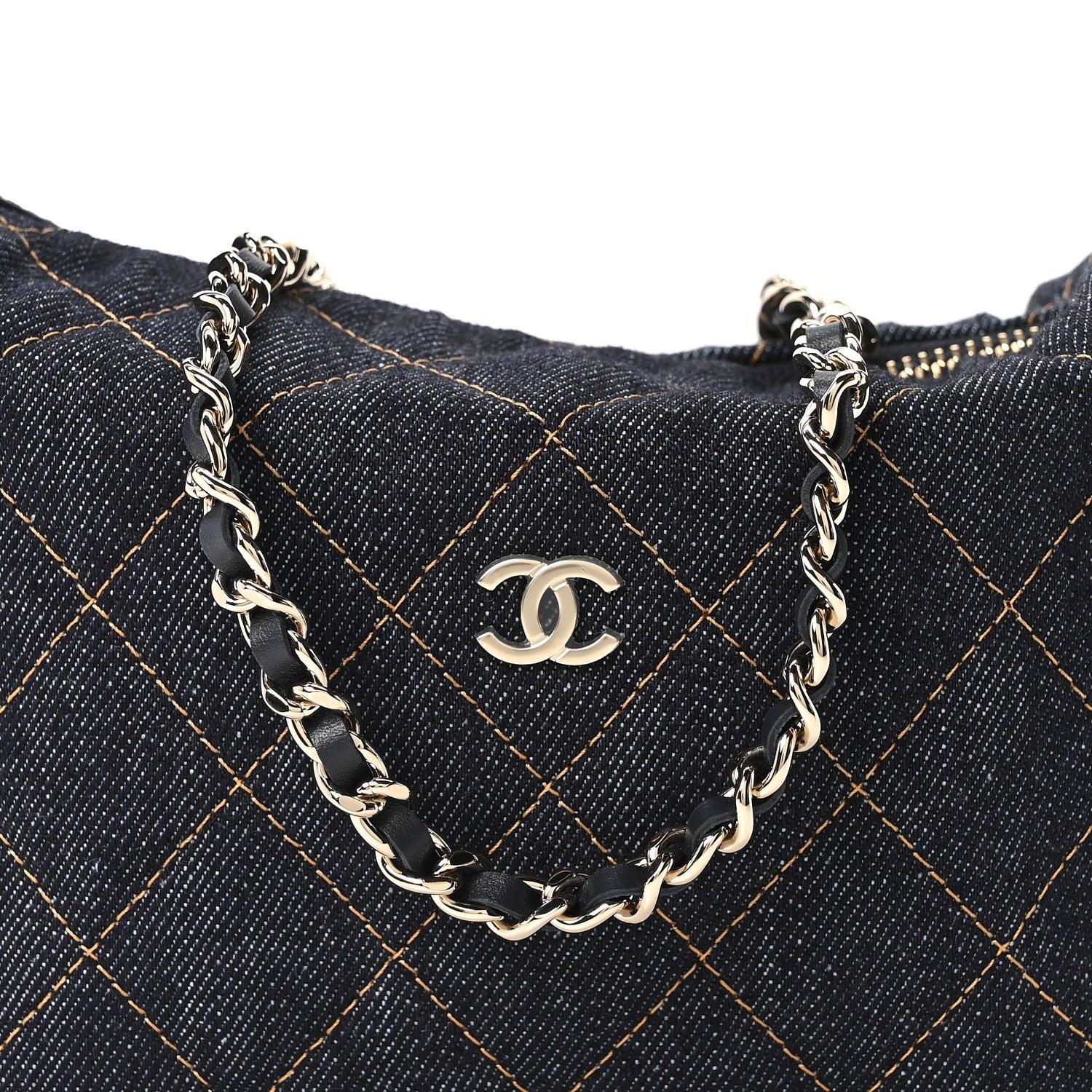 Chanel Denim Quilted Hobo Clutch With Chain Dark Blue Orange 7 of 10