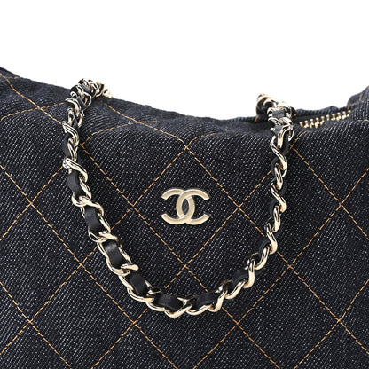 Chanel Denim Quilted Hobo Clutch With Chain Dark Blue Orange 7 of 10