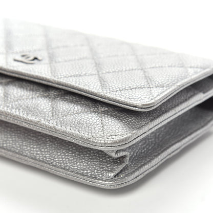 Chanel Metallic Caviar Quilted Wallet on Chain WOC Silver 9 of 11