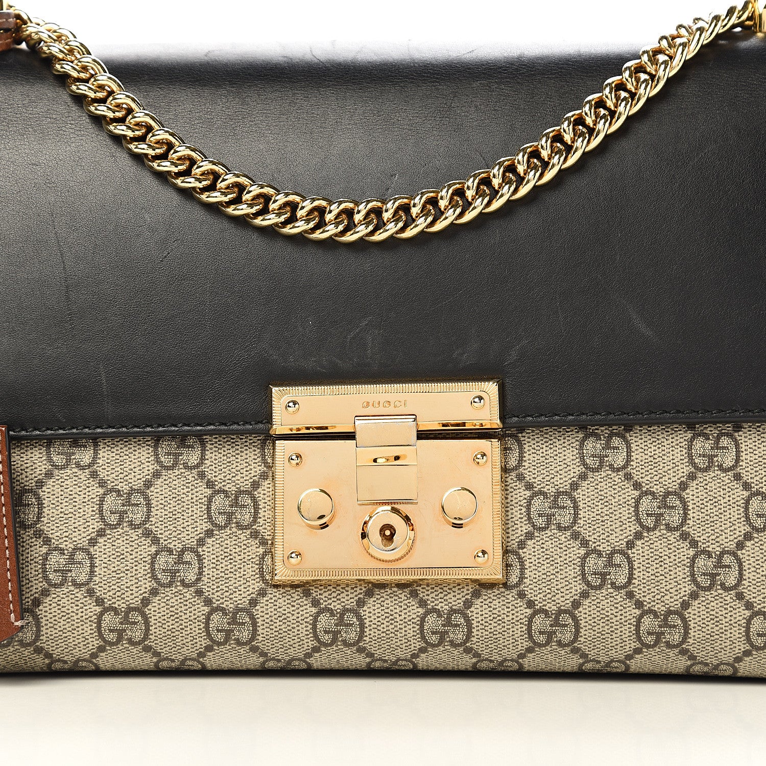 Gucci GG Supreme Monogram Calfskin Medium Padlock Shoulder Bag Beige Black Cuir 17 of 17
