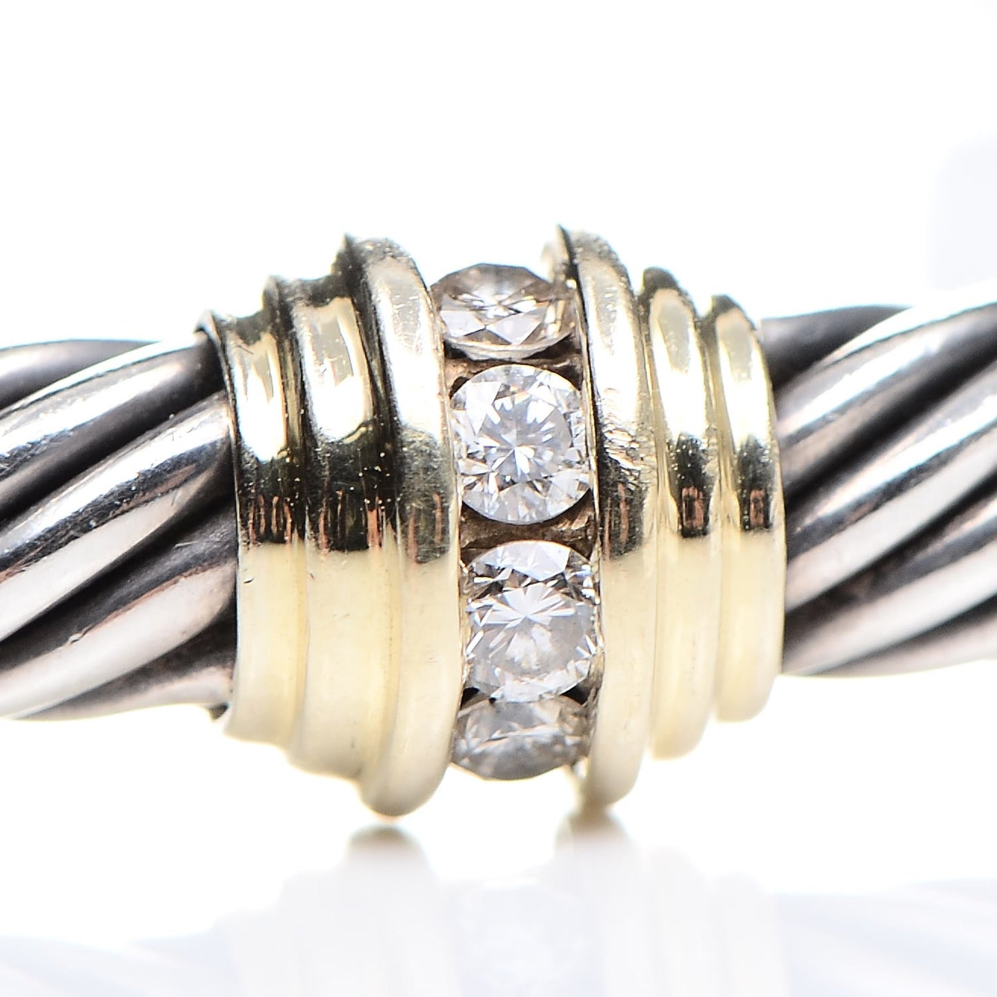 Sterling Silver 18K Yellow Gold Diamond 5mm Cable Classics Single Station Bracelet M