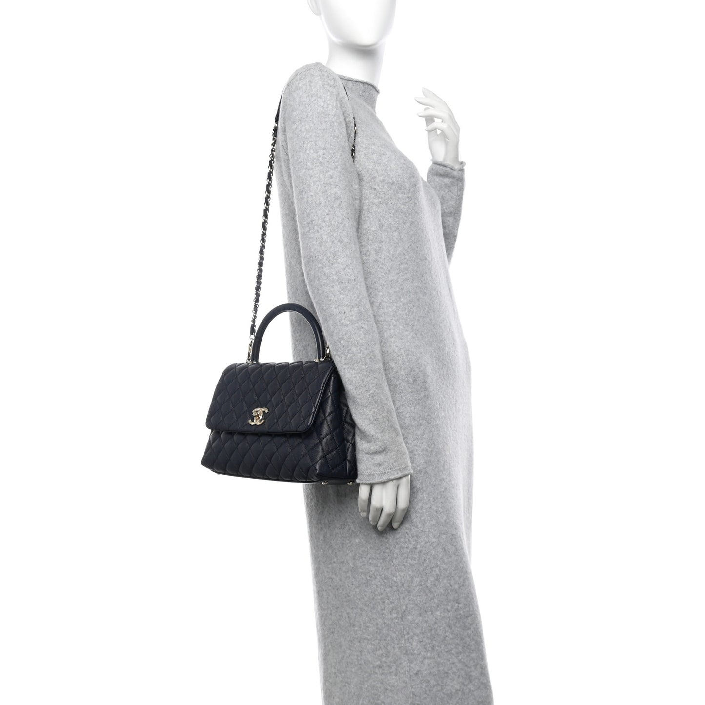 Caviar Quilted Small Coco Handle Flap Navy