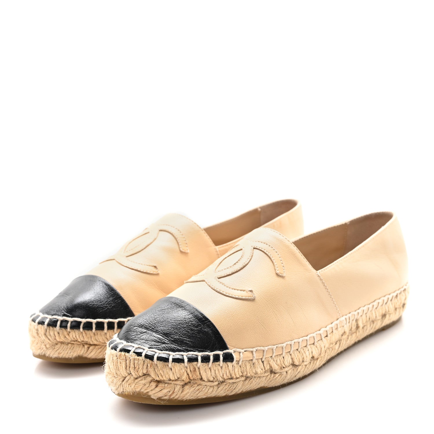 Chanel Lambskin CC Espadrilles 37 Beige Black 4 of 10