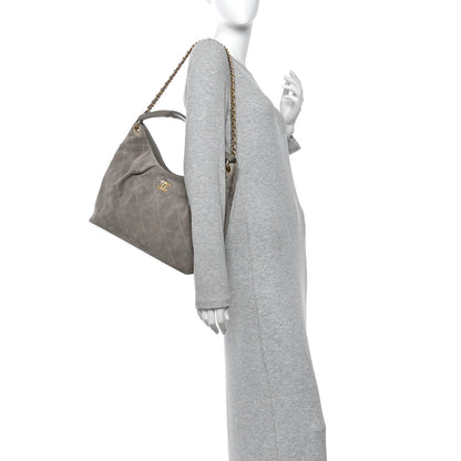 Chanel Suede Quilted Large Hobo Dark Grey 2 of 11