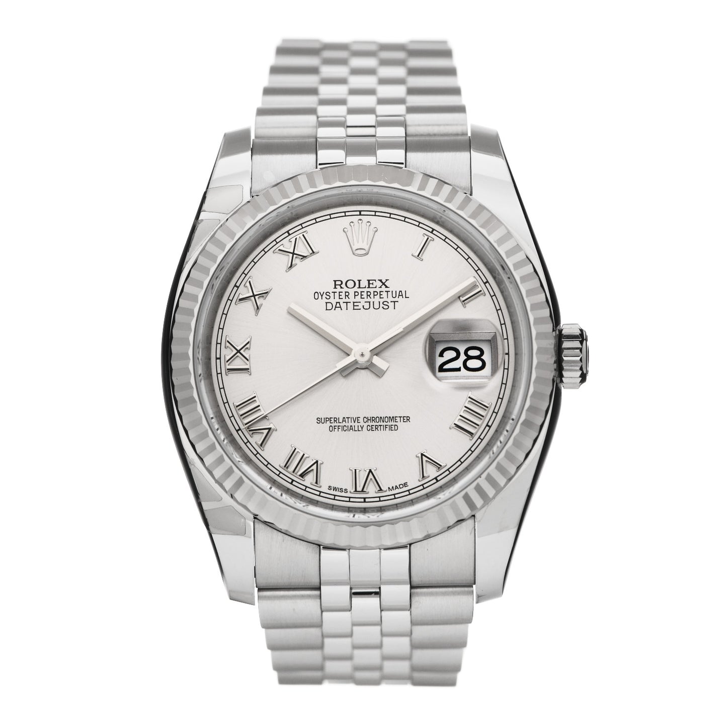 Stainless Steel 18K White Gold 36mm Oyster Perpetual Datejust Watch Silver Roman 116234