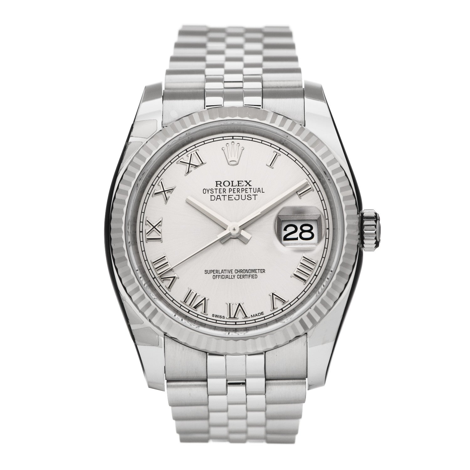 Rolex Stainless Steel 18K White Gold 36mm Oyster Perpetual Datejust Watch Silver Roman 116234 1 of 5
