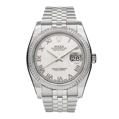 Rolex Stainless Steel 18K White Gold 36mm Oyster Perpetual Datejust Watch Silver Roman 116234 1 of 5