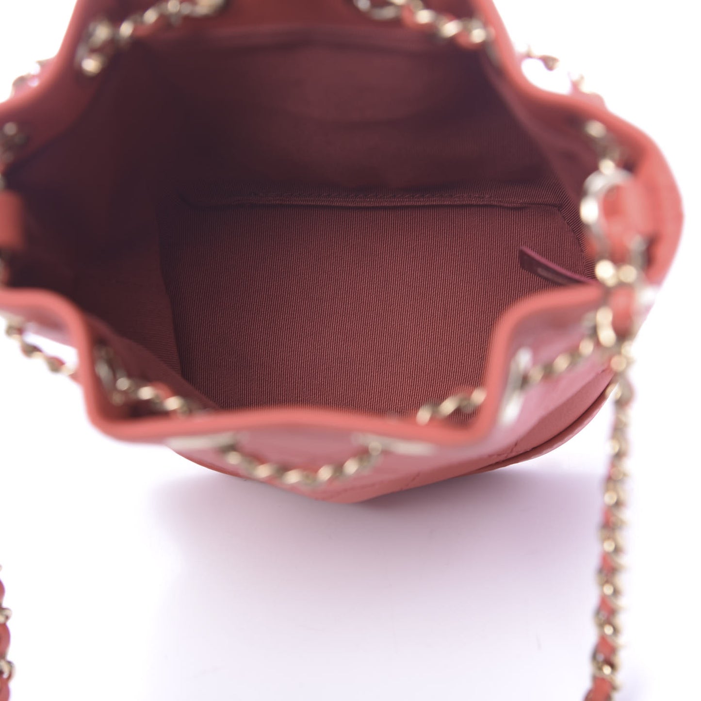 Calfskin Stitched Chain Bucket Bag Coral