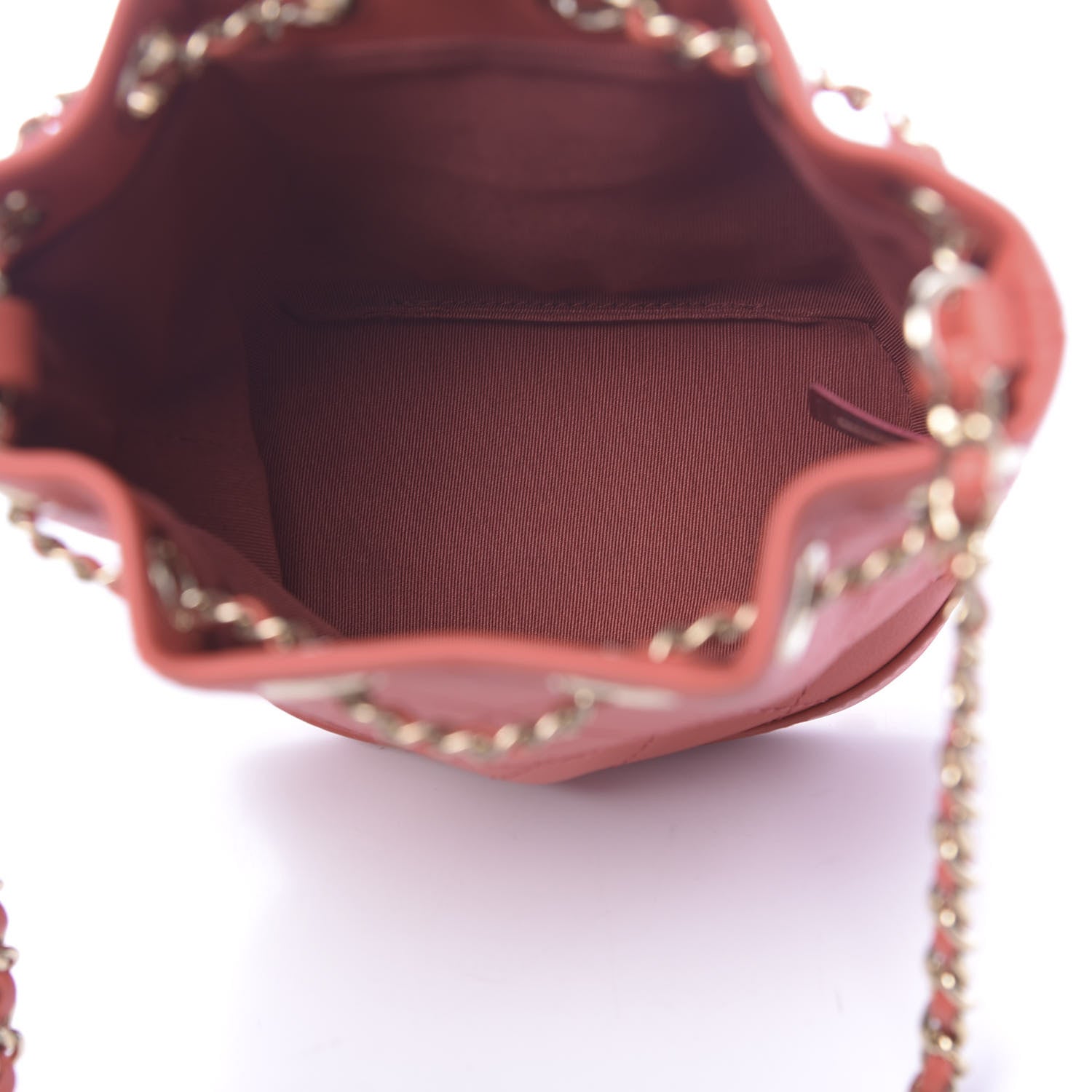 Chanel Calfskin Stitched Chain Bucket Bag Coral 5 of 10