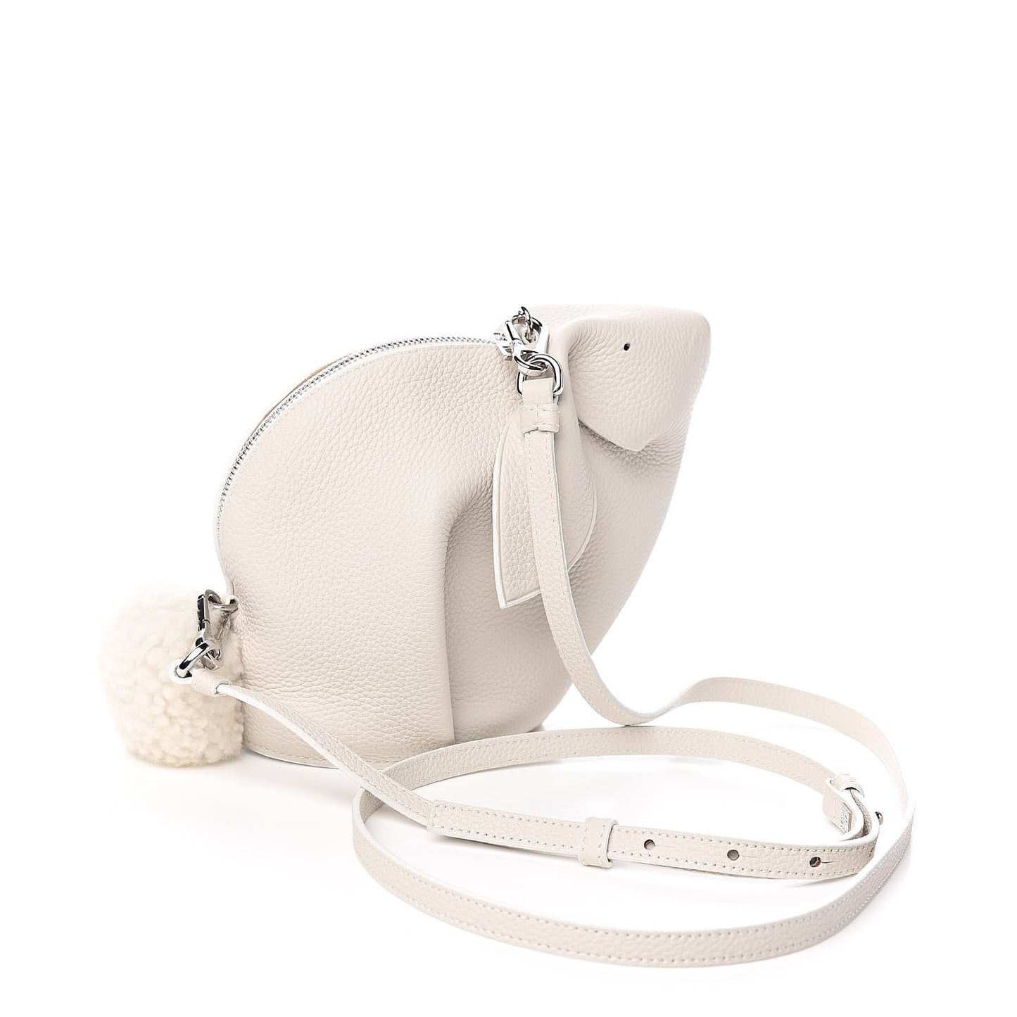 Calfskin Shearling Mini Bunny Crossbody Bag White