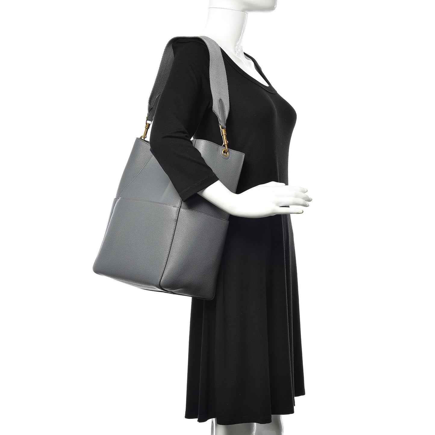 Soft Grained Calfskin Sangle Bucket Bag Grey