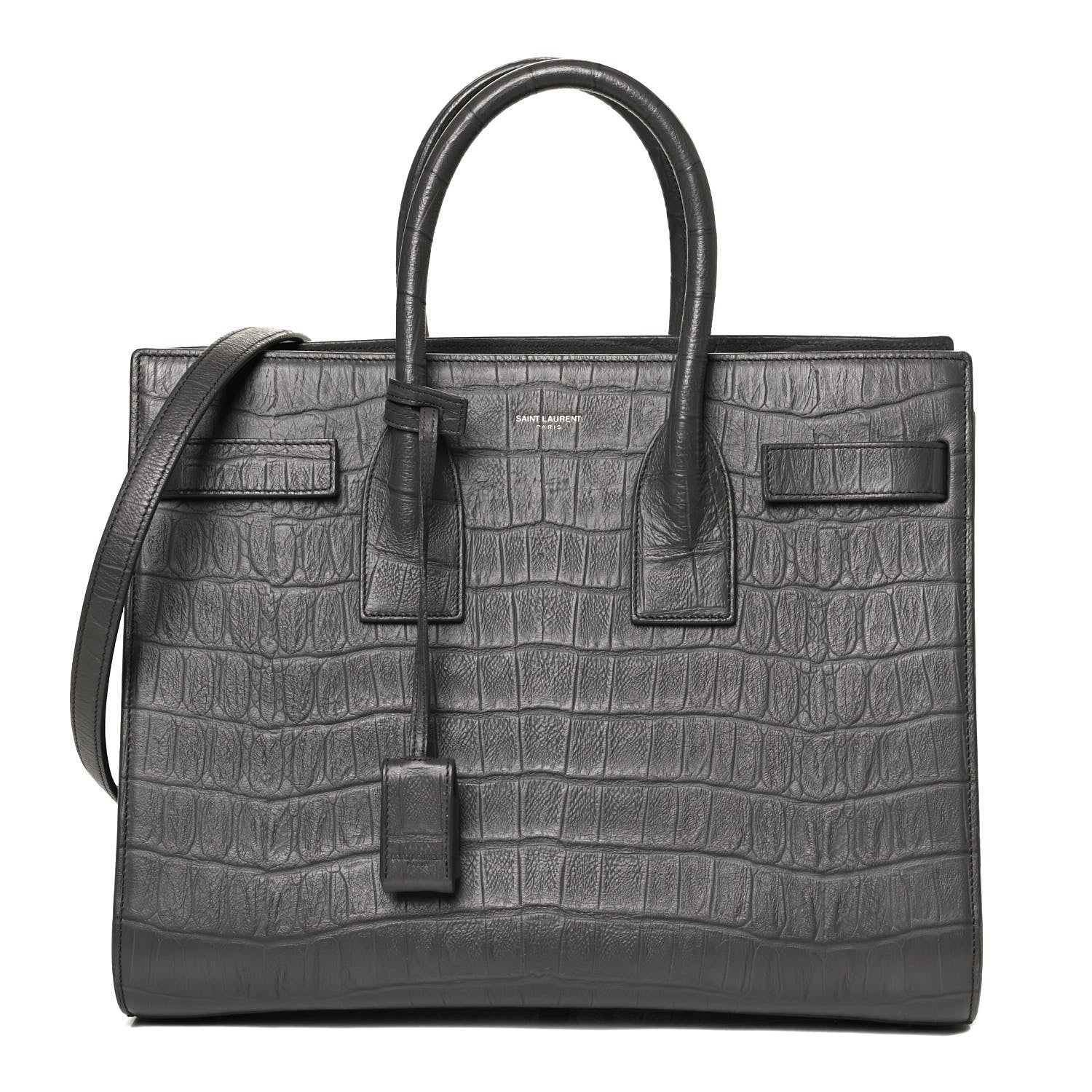 Saint Laurent Calfskin Crocodile Embossed Small Sac De Jour Fog 1 of 12