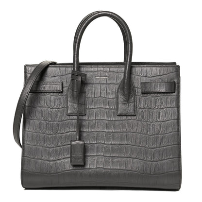 Saint Laurent Calfskin Crocodile Embossed Small Sac De Jour Fog 1 of 12