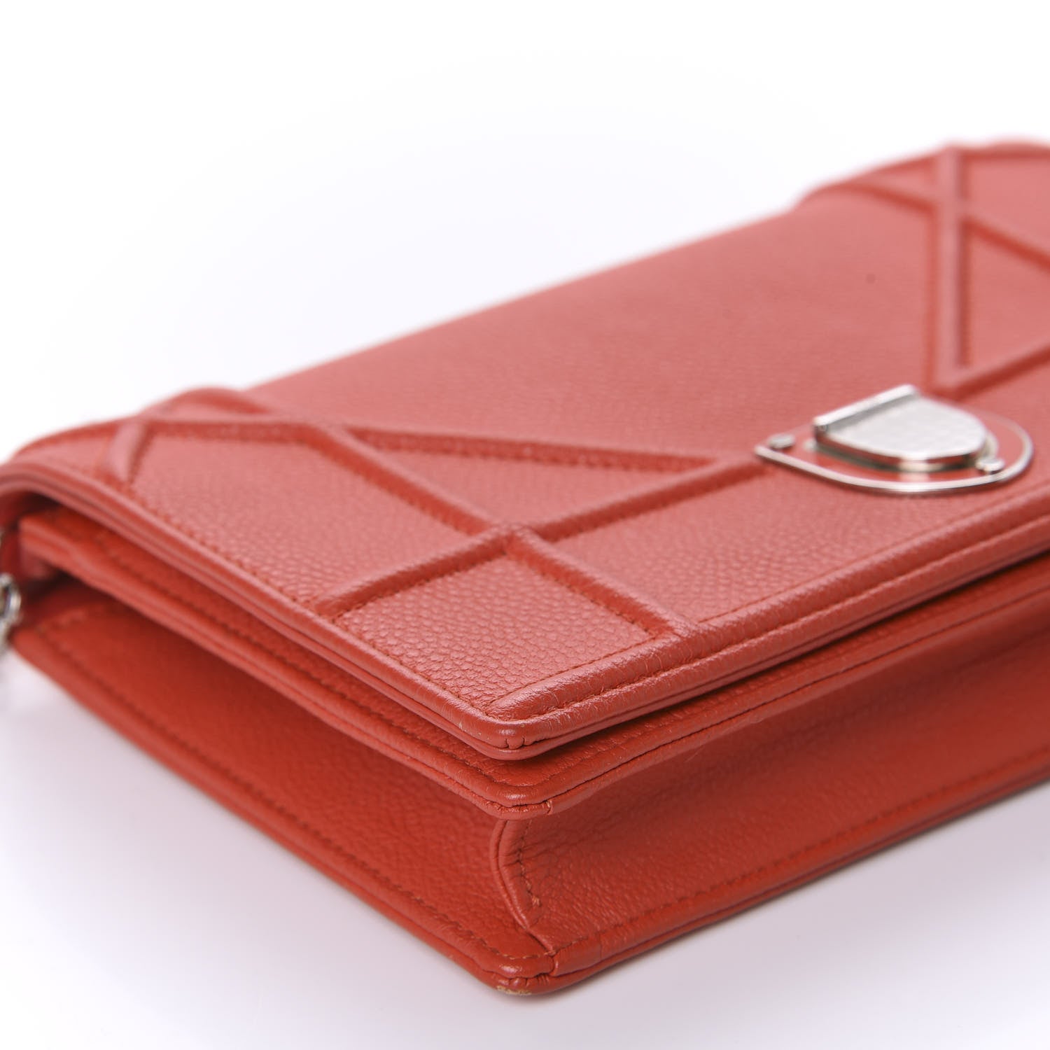 Christian Dior Grained Calfskin Diorama Wallet on Chain Pouch Red 6 of 13