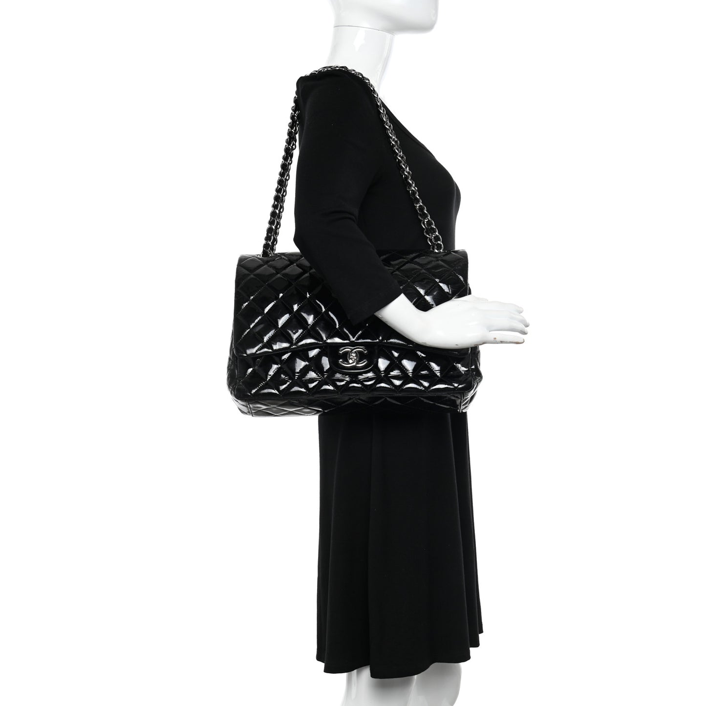 Patent Quilted Maxi Double Flap Black
