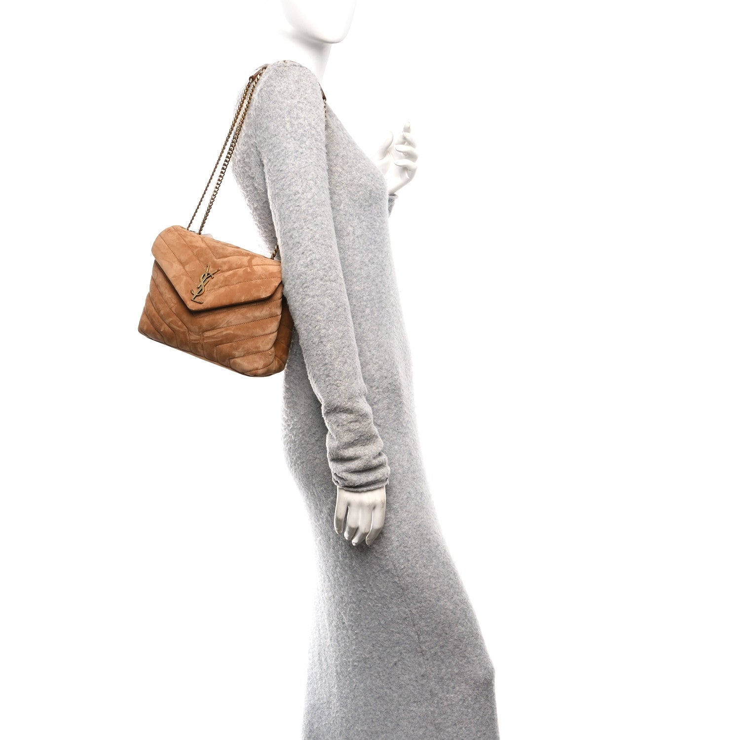 Saint Laurent Suede Calfskin Y Quilted Monogram Small Loulou Chain Satchel Cinnamon 2 of 10