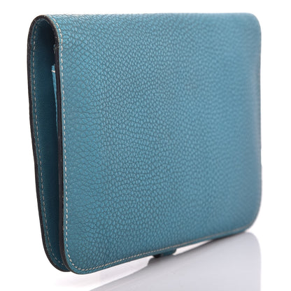 Hermes Taurillon Clemence Dogon Duo Wallet Blue Jean 3 of 9