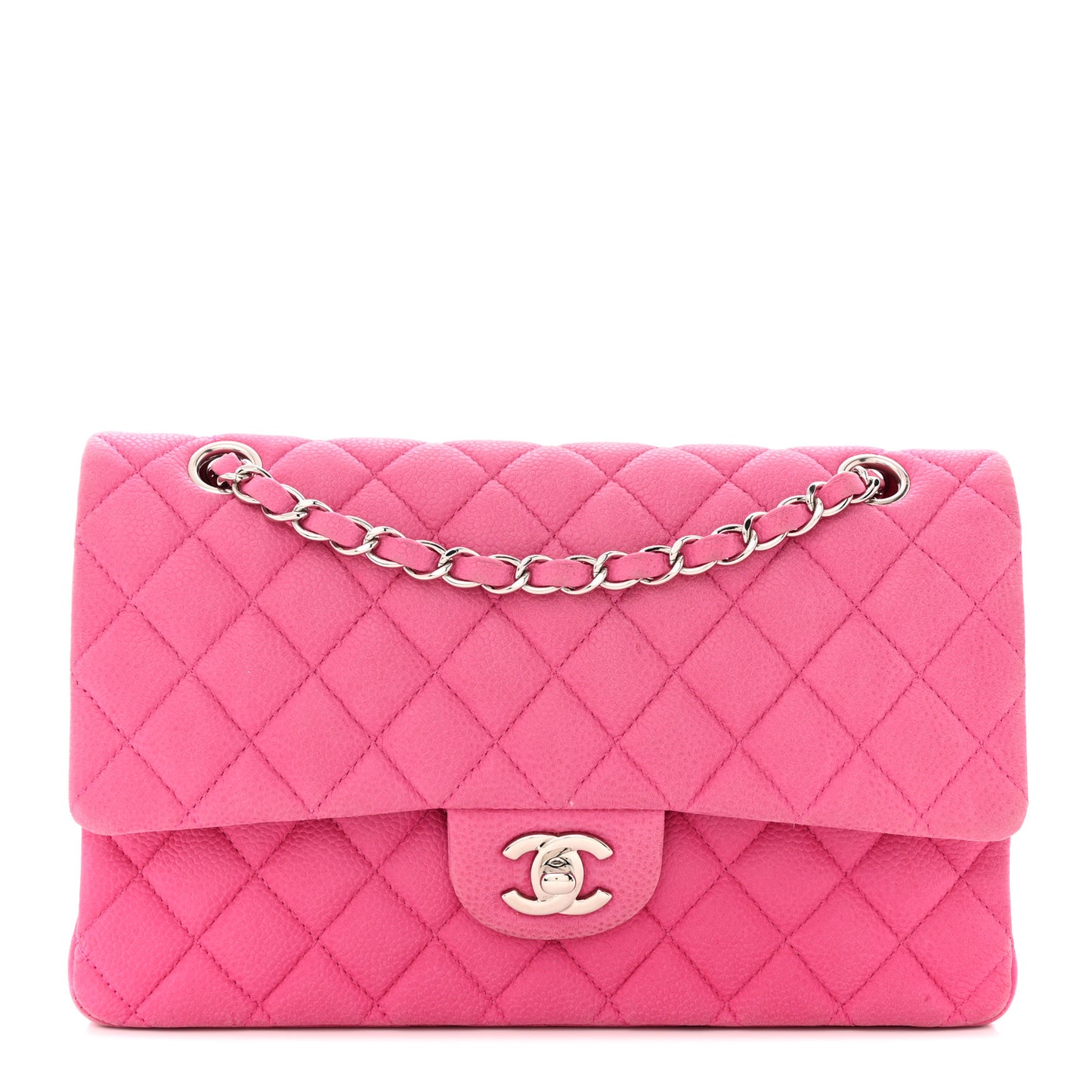 Iridescent Caviar Quilted Medium Double Flap Pink