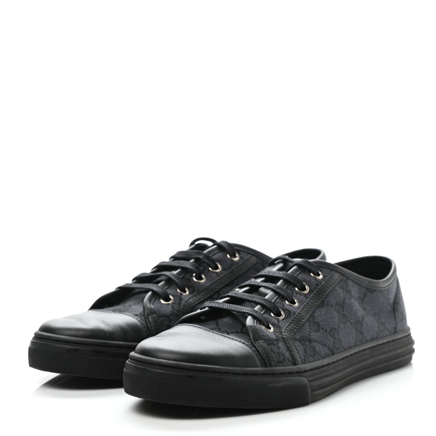 GG Monogram Calfskin Womens Low Top Sneakers 38.5 Piombo Black