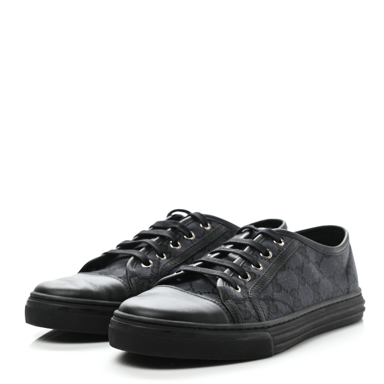 Gucci GG Monogram Calfskin Womens Low Top Sneakers 38.5 Piombo Black 3 of 11