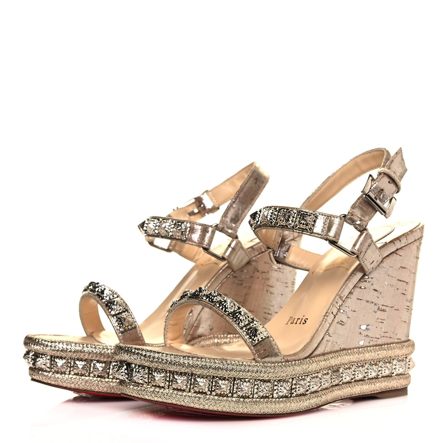 Cork Studded Pyradiams 110 Platform Sandals 35 Silver