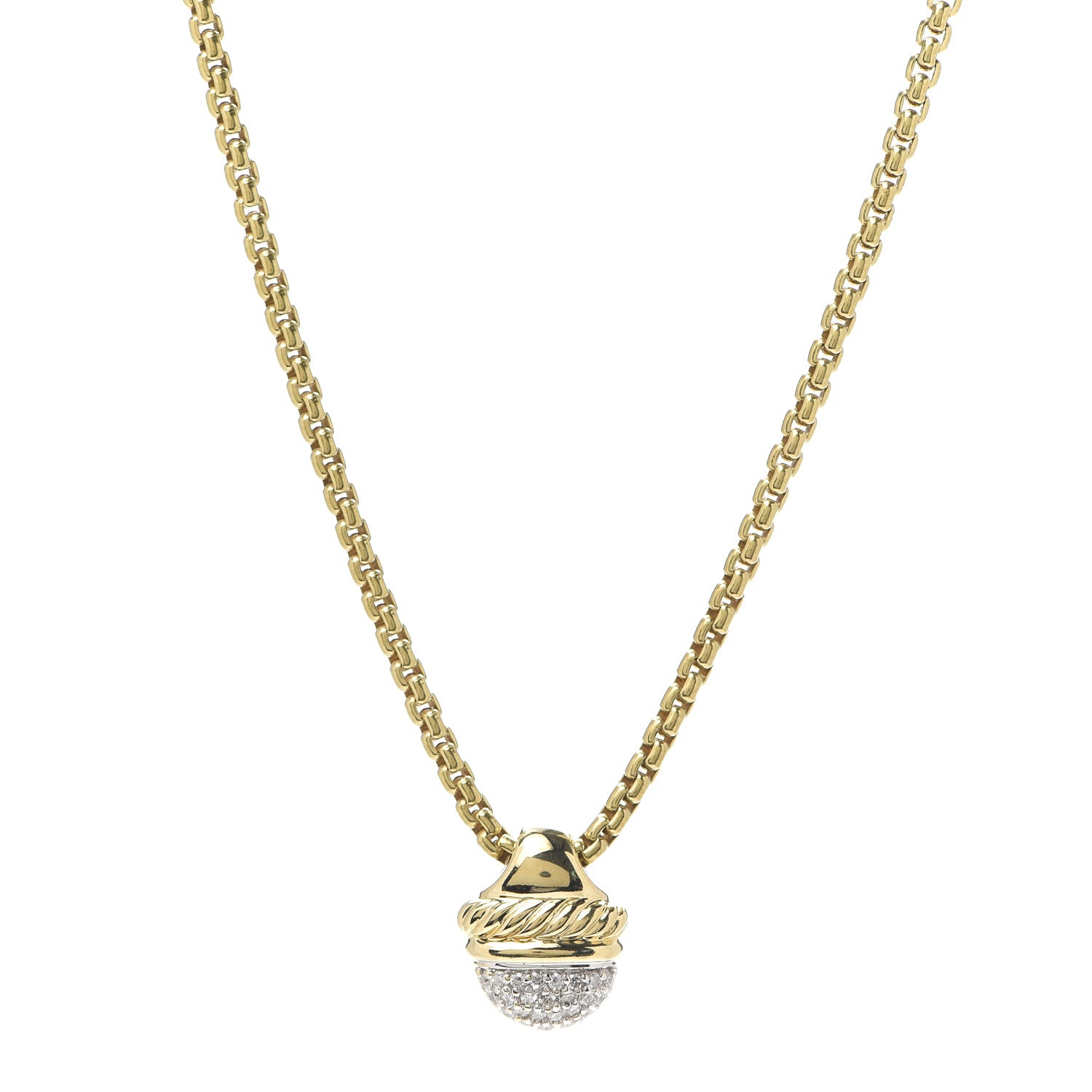 David Yurman 18K Yellow Gold Diamond Acorn Necklace 1 of 5