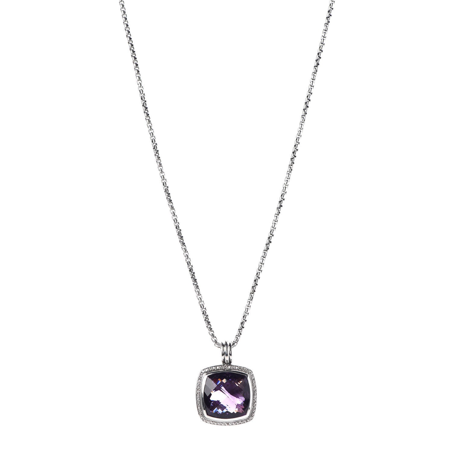 David Yurman Sterling Silver Diamond Amethyst 20mm Albion Pendant Necklace 1 of 6