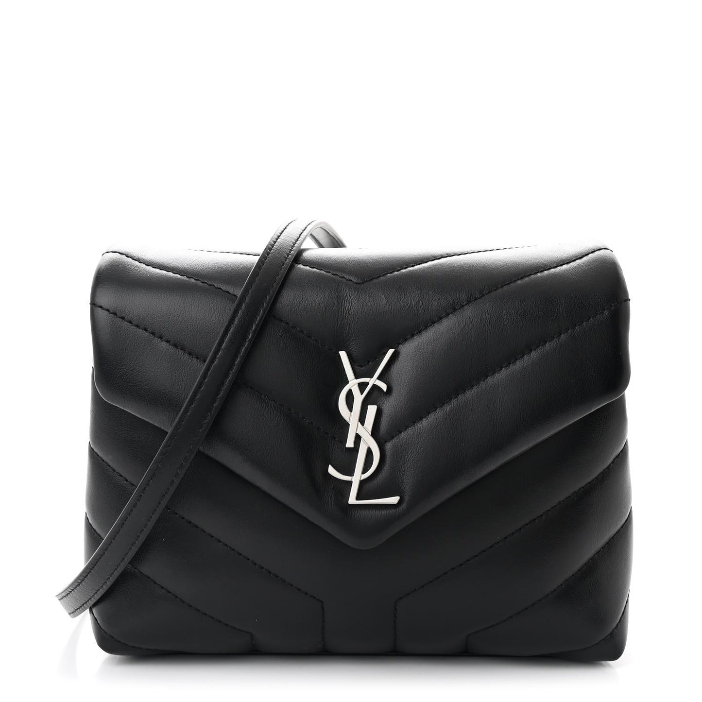 Calfskin Y Quilted Monogram Toy Loulou Crossbody Bag Black