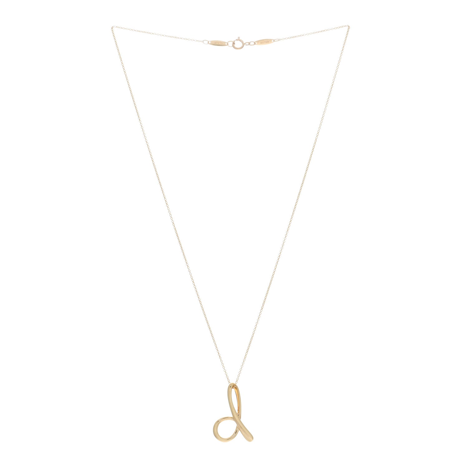 Tiffany 18K Yellow Gold Elsa Peretti Letter D Pendant Necklace 2 of 5