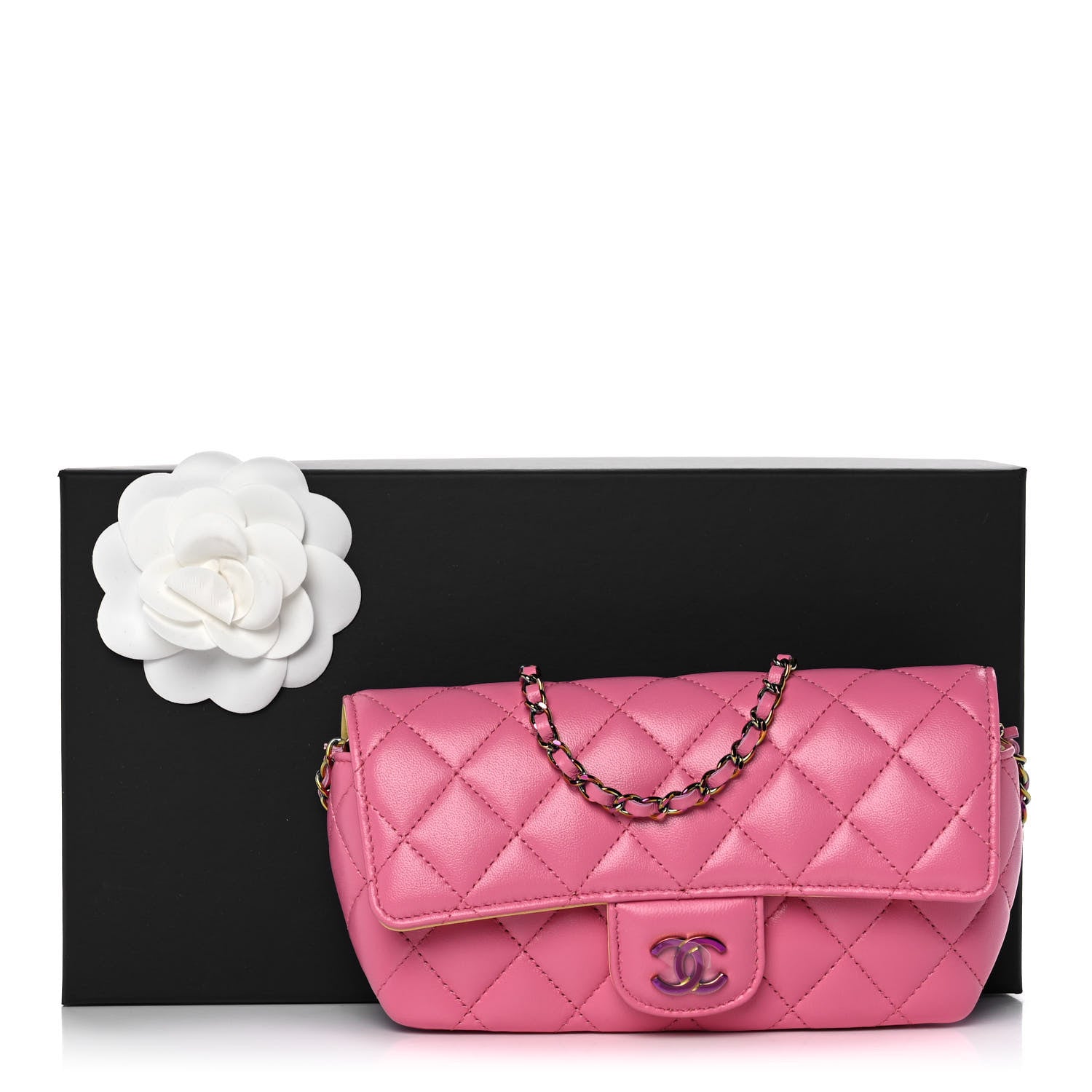 Chanel Lambskin Quilted Glasses Case With Chain Pink Yellow 12 of 12