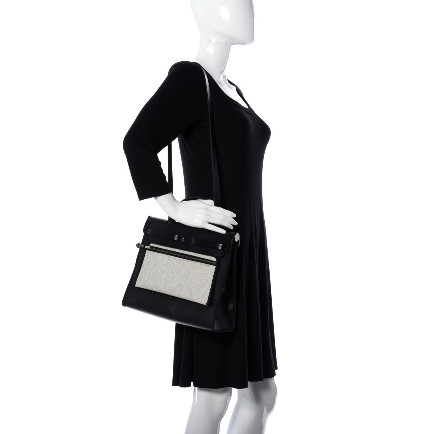 Hermes Toile H Berline Vache Hunter Herbag Zip PM 31 Black Ecru 2 of 8