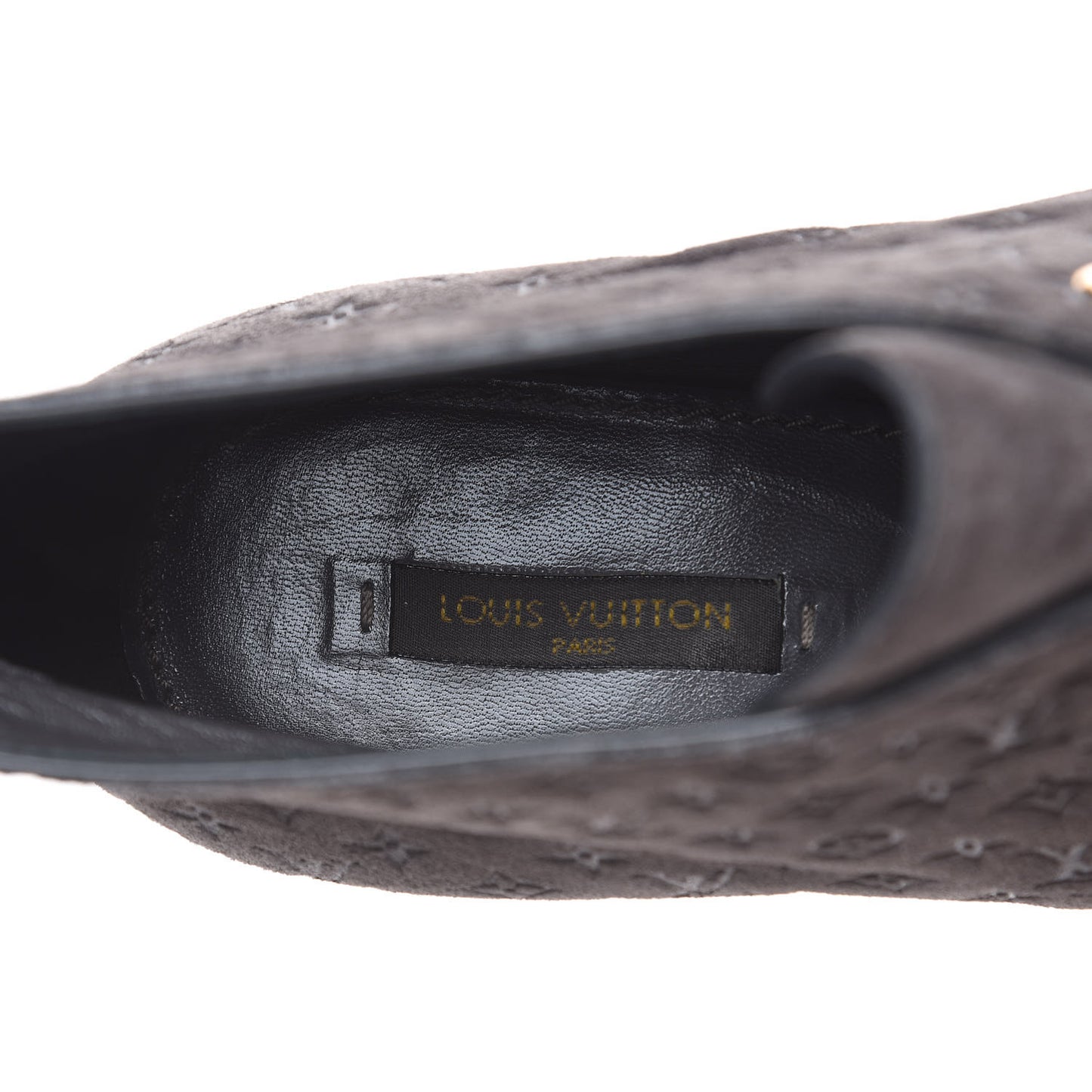 Monogram Embossed Suede Frosty Wedge Low Boots 38.5 Dark Grey