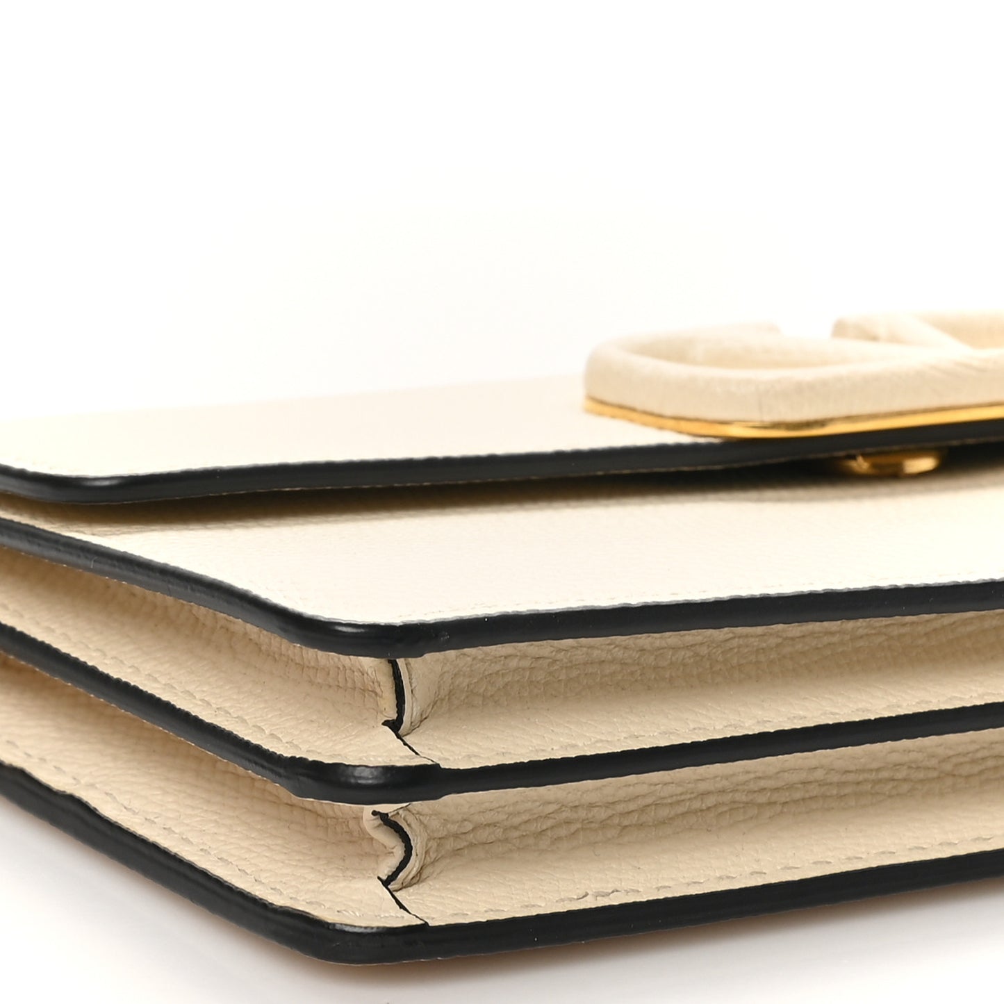 Grainy Calfskin VLogo Wallet With Chain Light Ivory
